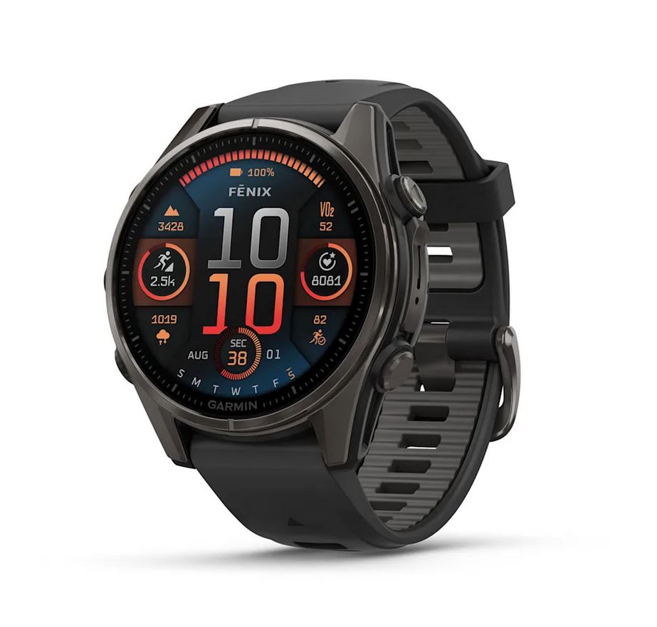 Smartwatch Garmin Fēnix® 8 AMOLED Sapphire 43mm 010-02903-21 Titanio Carbon Gray DLC con Cinturino in Silicone Black Pebble Grey