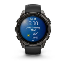 Carica l&#39;immagine nel visualizzatore di Gallery, Smartwatch Garmin Fēnix® 8 AMOLED Sapphire 47mm 010-02904-21 Titanium Carbon Gray DLC con Cinturino Silicone Black/Pebble Grey
