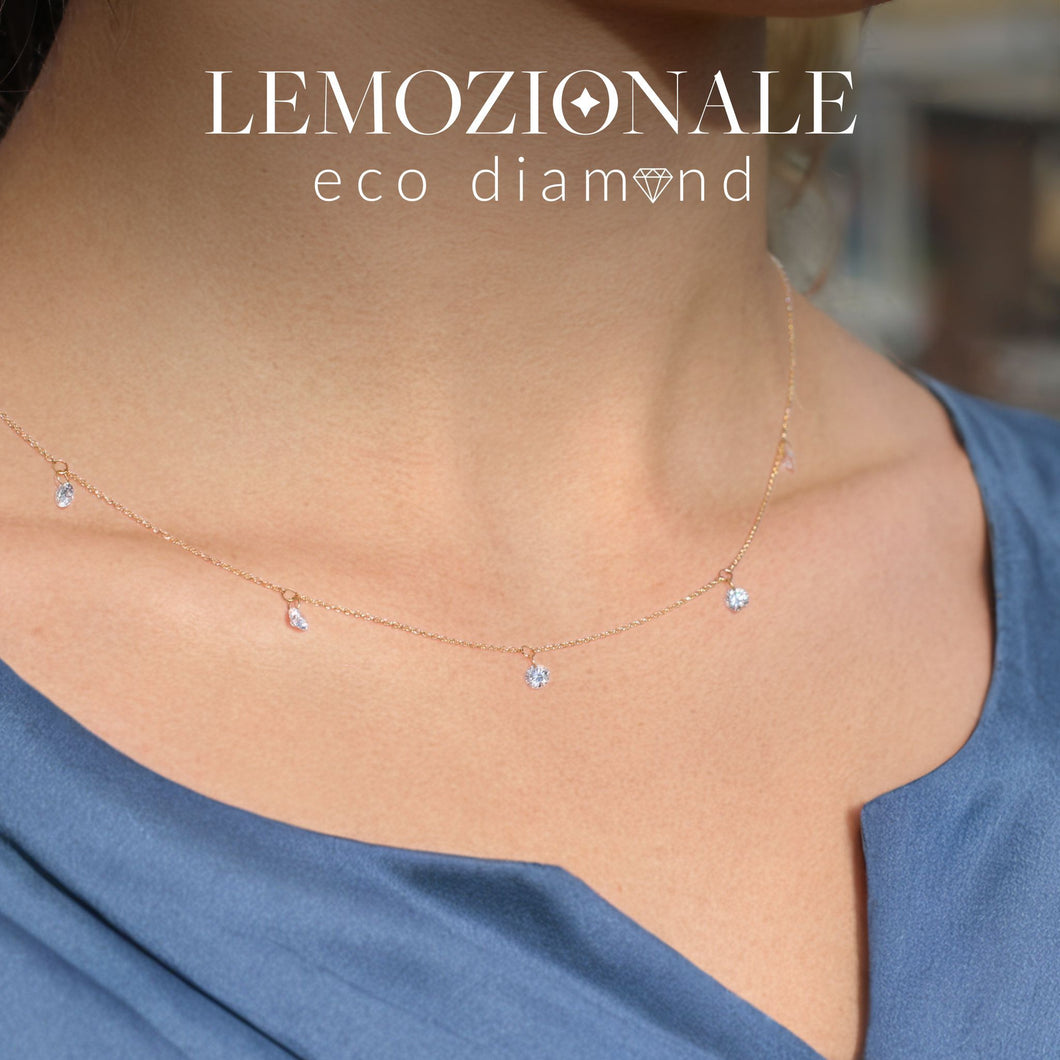 Lemozionale EcoDiamond Collana Oro 18KT 5 Diamanti Green